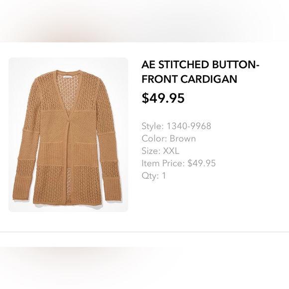 AMERICAN Eagle AE brown crochet button front cardigan size XXL - Picture 2 of 2